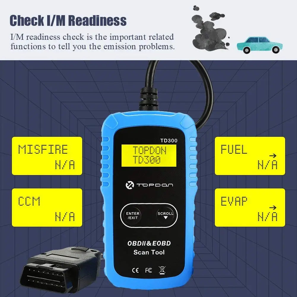 TOPDON TD300 OBD2 Scanner Code Reader with Engine Light Turn-Off, I/M Readiness Check, 7000 DTC Definitions Topdon