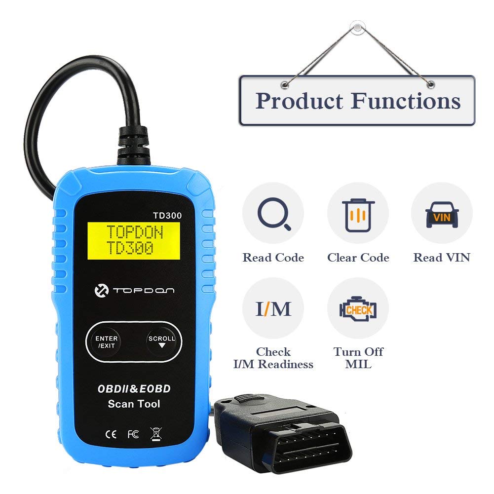 TOPDON TD300 OBD2 Scanner Code Reader with Engine Light Turn-Off, I/M Readiness Check, 7000 DTC Definitions