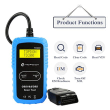 Load image into Gallery viewer, TOPDON TD300 OBD2 Scanner Code Reader with Engine Light Turn-Off, I/M Readiness Check, 7000 DTC Definitions