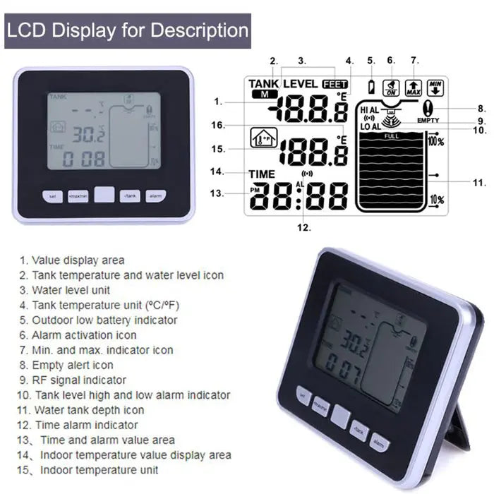 TS-FT002 Wireless Ultrasonic Rain Water Tank Liquid Level Meter with Temperature Sensor Awesome Imports