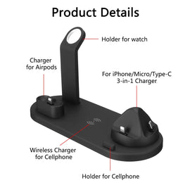 Techme 6 in 1 Wireless Charging Dock for iOS/Airpods/Apple Watch & Android Awesome Imports