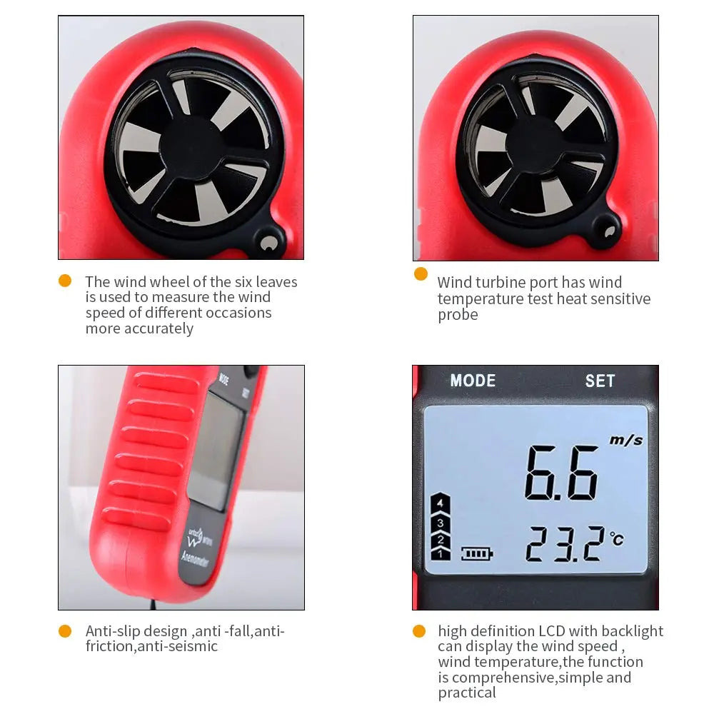 Wintact WT816 Handheld Wind Speed &amp; Digital Air Temperature Anemometer Meter Awesome Imports