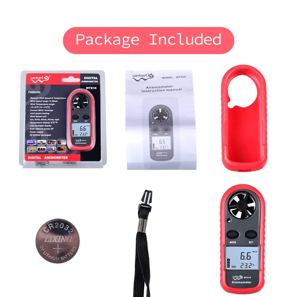 Wintact WT816 Handheld Wind Speed &amp; Digital Air Temperature Anemometer Meter Awesome Imports