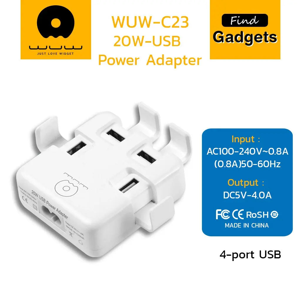 WuW  C23 4 Port 4A Fast Charge USB Charger Hub - White Awesome Imports