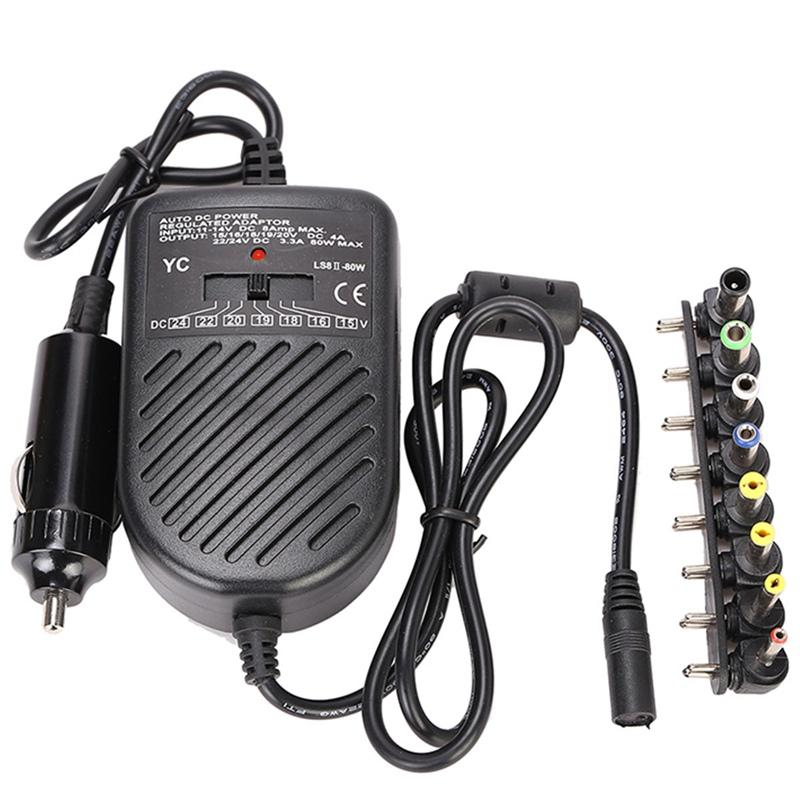 Techme Universal 80W Laptop Car Charger Adapter with 8 Detachable Plugs