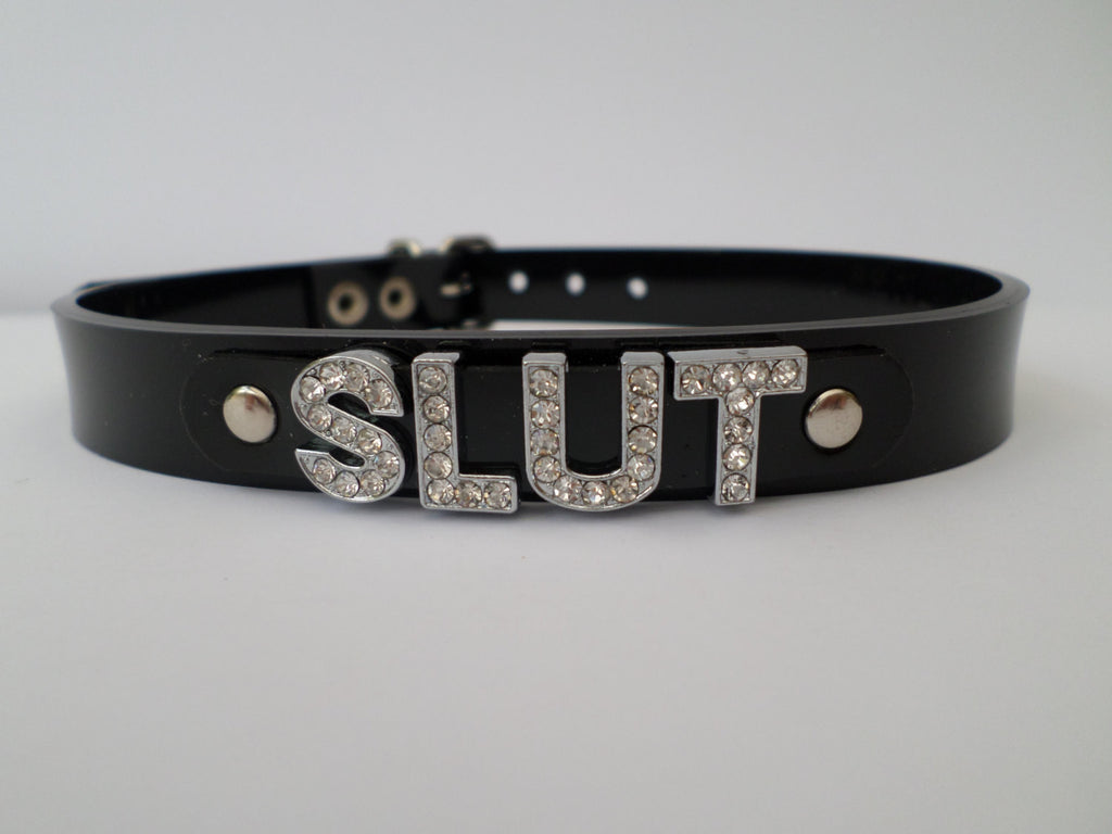 Genuine Leather Collar with words SLUT