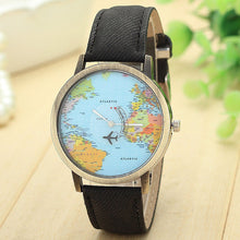 Load image into Gallery viewer, New Global Travel By Plane Map Women Dress Watch Denim Fabric Band