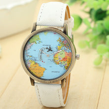 Load image into Gallery viewer, New Global Travel By Plane Map Women Dress Watch Denim Fabric Band
