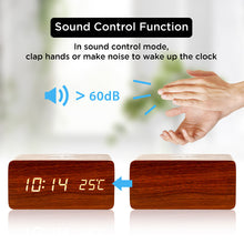 Load image into Gallery viewer, Techme Wooden Clock with Wirless Charging, Voice Control, Alarm Clock, Temp
